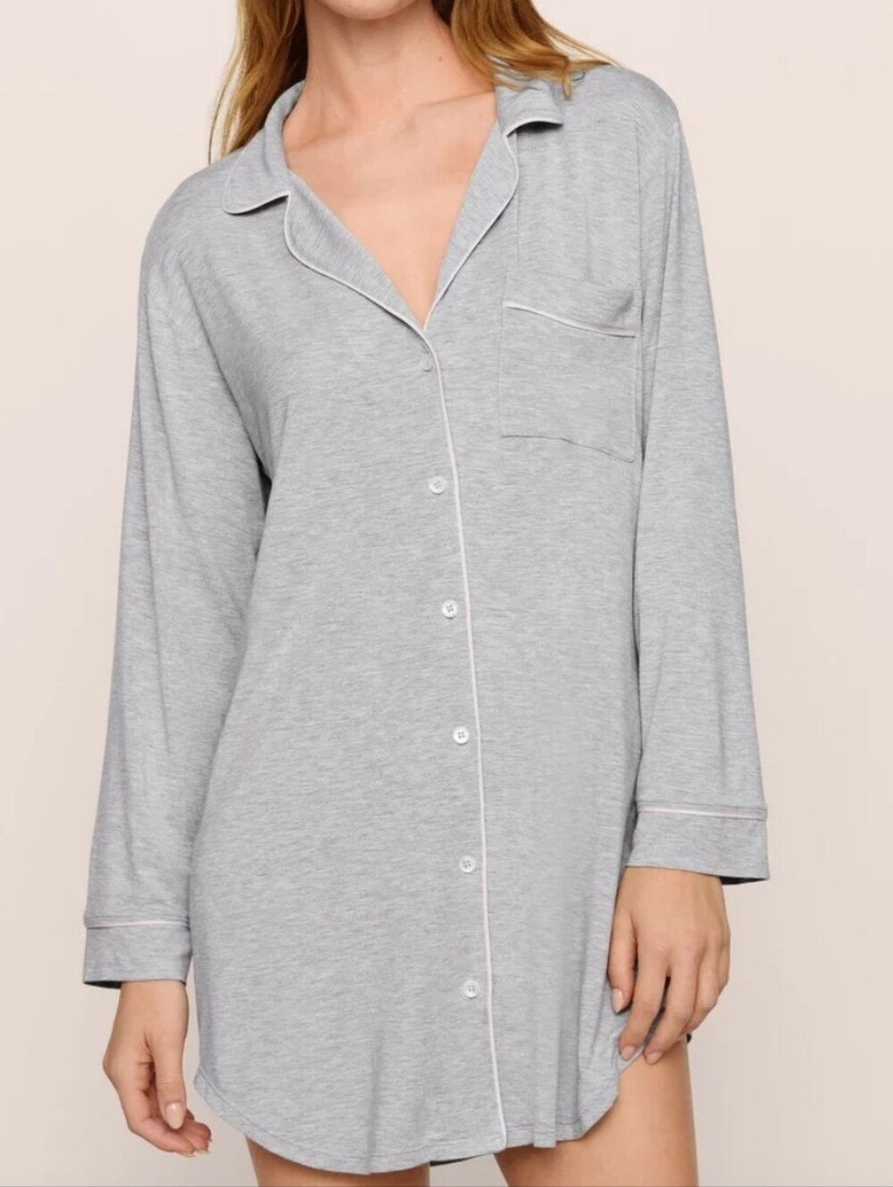 Eberjey Gisele Long Sleeve Sleepshirt In Light Heather Gray
